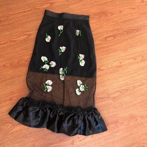 Vivi Party Black with flowers mesh mini/midi skirt